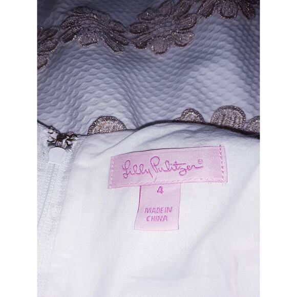 Lilly Pulitzer Sz 4 White & Gold Metallic Applique Detail Dress - Picture 8 of 9